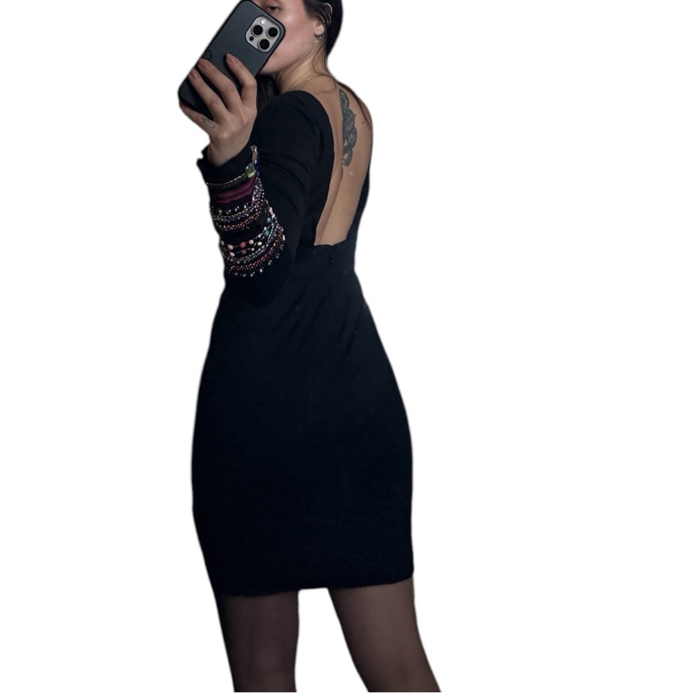 NTW! Cynthia Rowley Beaded Sleeve bodycon dress LBD!! - Picture 5 of 6
